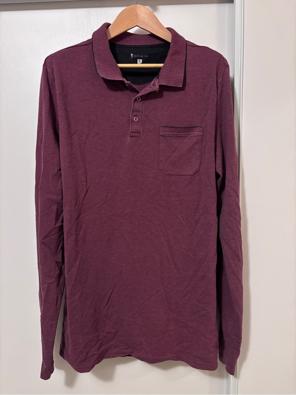 American Tall Long Sleeve Polo Size XL Preppy Ivy Style Elevated Basic Maroon